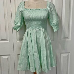 Blue Rain Light Green Turquoise Smocked Mini Dress